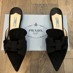 Prada black suede bow mule (40)